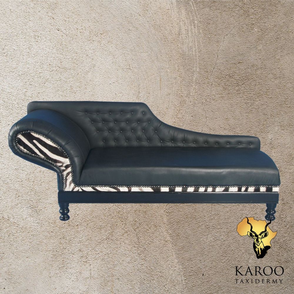 Black Leather Chaise with Zebra inserts