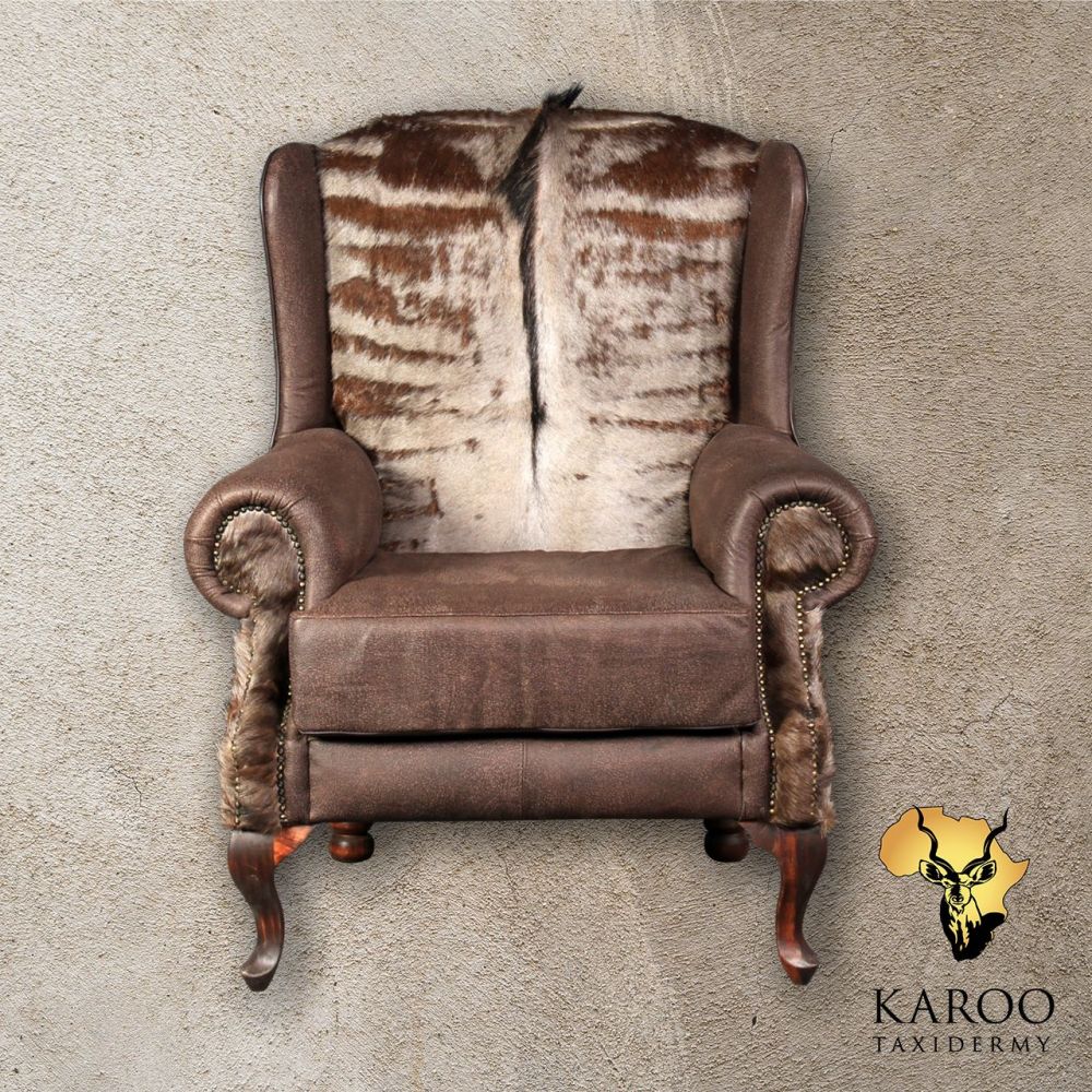 Blue Wildebeest Hide Back Rest and Arm Insert Wing Back Chair