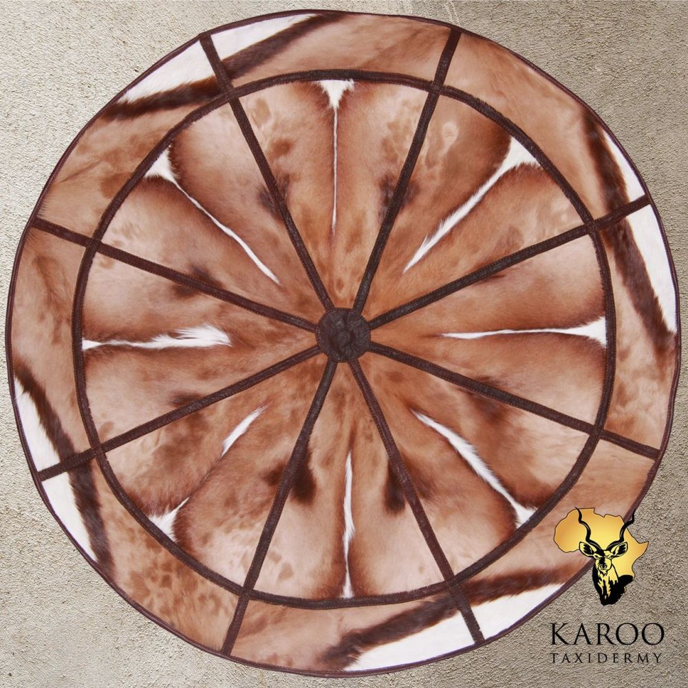 Common Springbuck Flat Skin 190cm Round Rug with leather trim