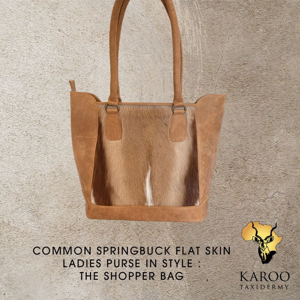 COmmon Springbuck FLat Skin Ladies handbag with Hazelnut Leather- Style: The Shopper Bag
