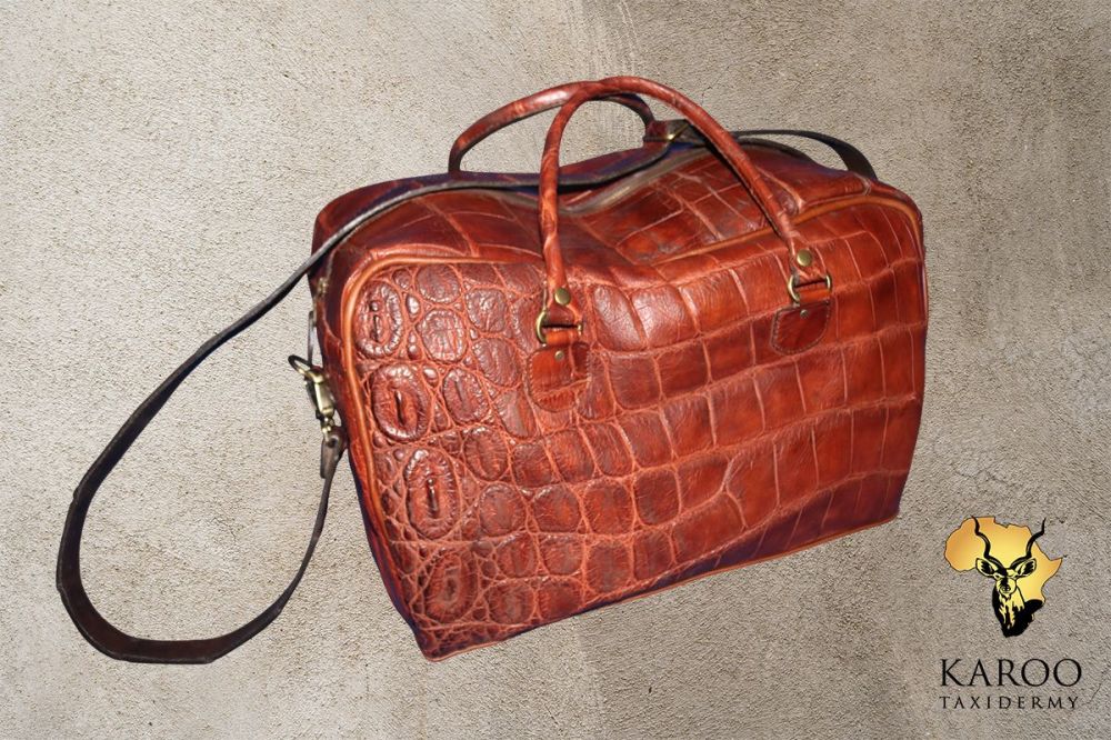 Cognac Crocodile-Leather Duffel Bag
