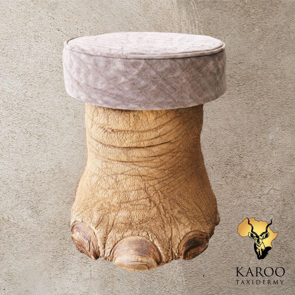 African Elephant Footstool &ndash; Upholstered Seat