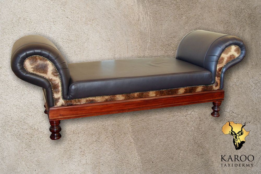 Giraffe-Hide Insert and Leather Chaise Lounge
