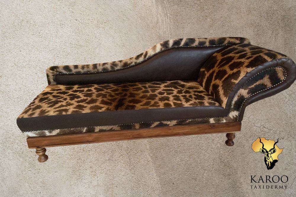 Giraffe Hide and Leather Chaise with Back Rest