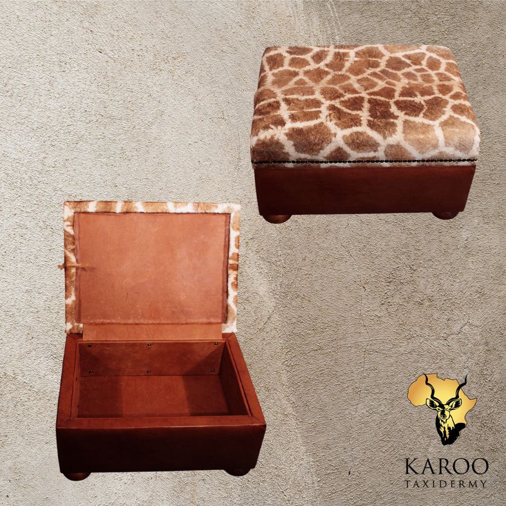 Giraffe-Hide Upholstered Storage Ottoman