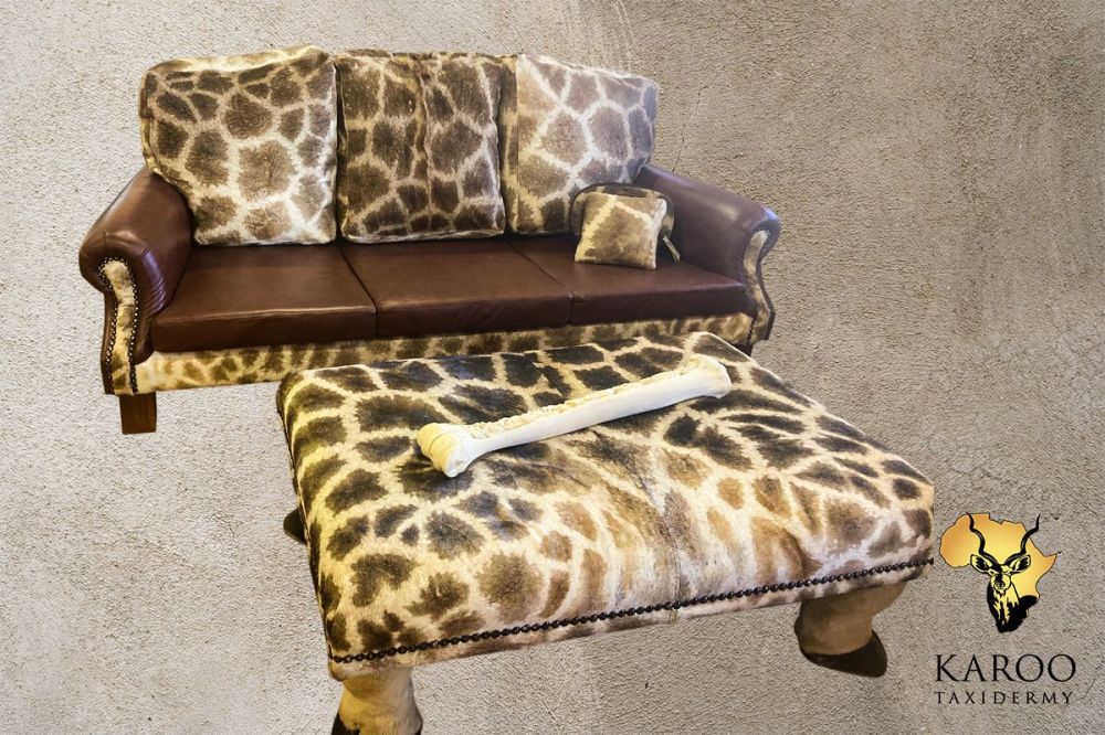 Giraffe-Hide Three-Seater Couch with Oversized Ottoman