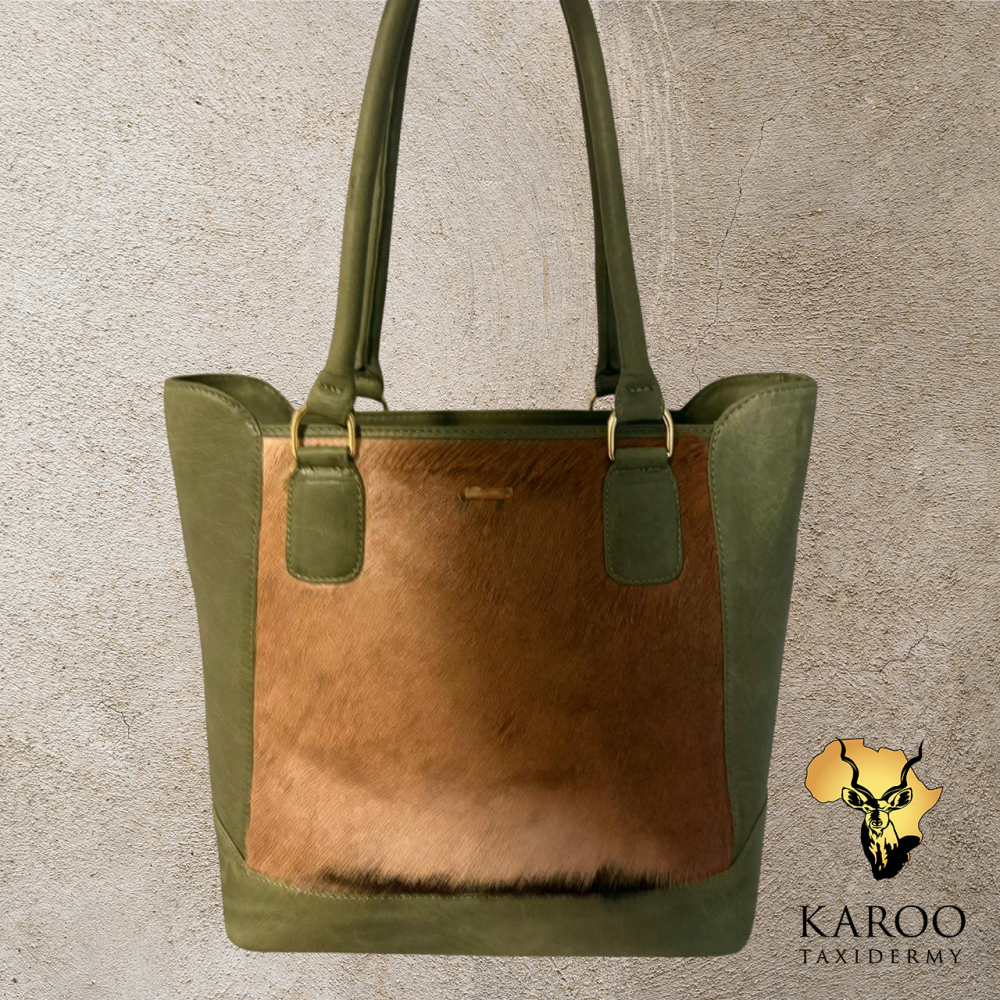 Common Impala hide and Pistachio Green Game Skin Leather Ladies Shopper bag