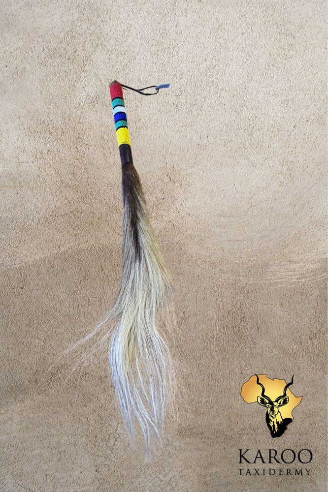 King Wildebeest Tail Swish with beaded Handle