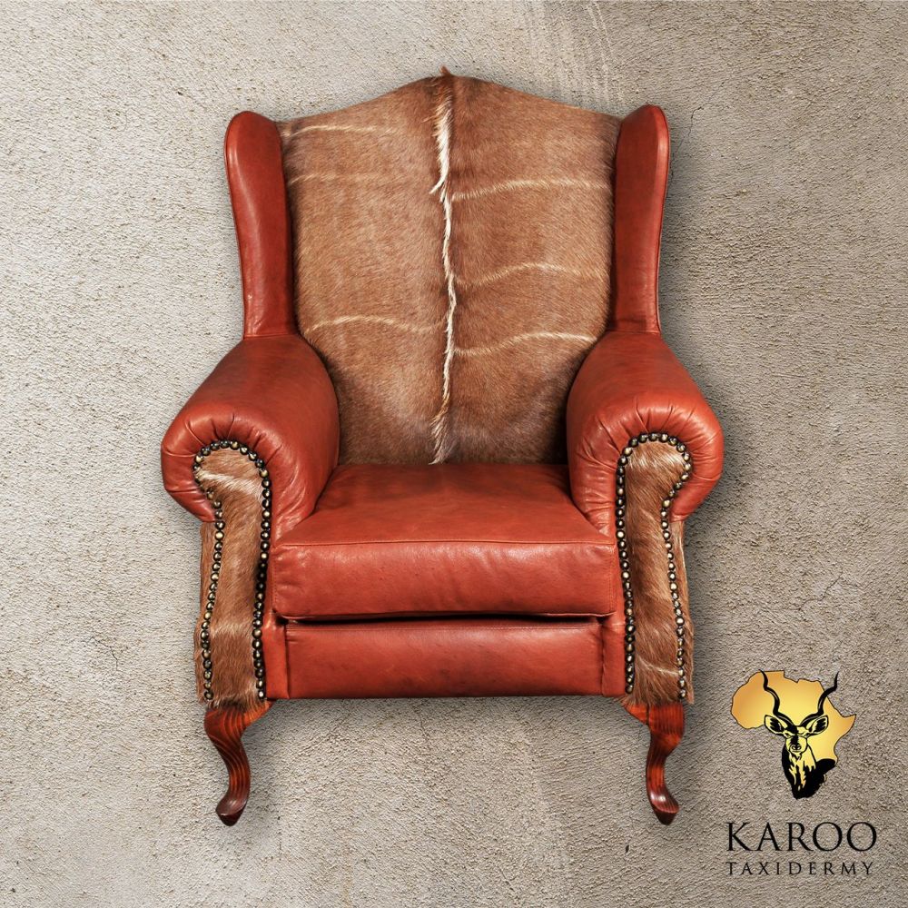Kudu Hide Back Rest and Arm Insert Wingback Chair