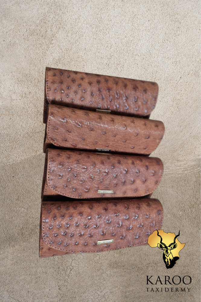 Ladies&rsquo; Cognac Ostrich-Leather Trifold Wallet