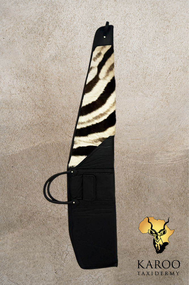 Burchell&rsquo;s Zebra Back Skin and Black Leather Rifle Bag.