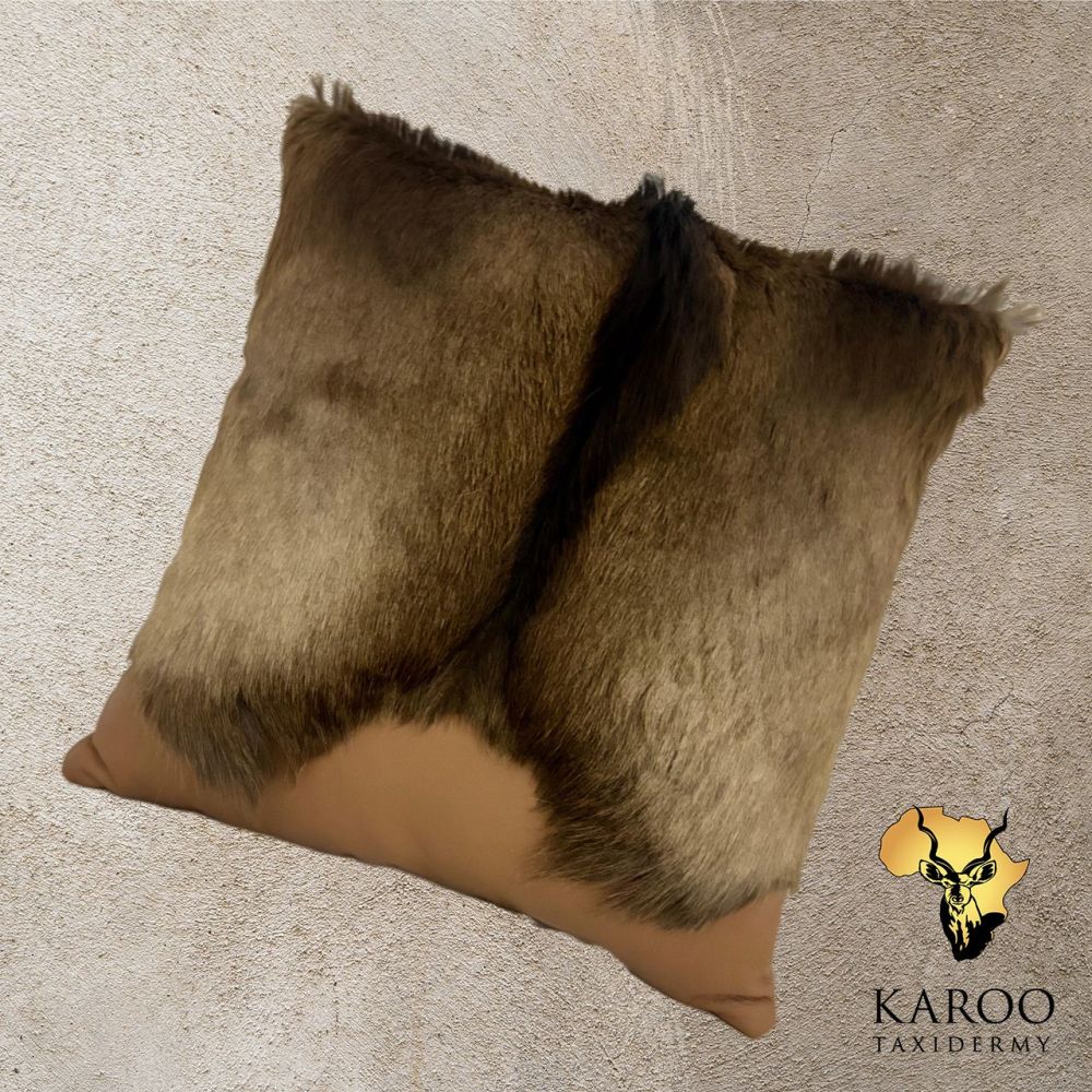 Black Springbuck and Tan Leather Overflow Cushion 40cm x 40cm