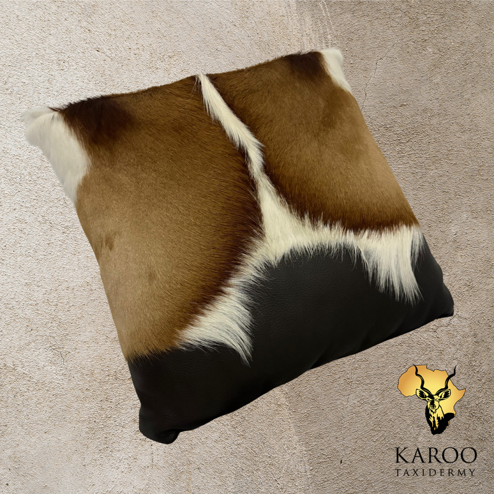 Springbuck Back Skin With Chocolate Leather Over Flow Scatter Cushion 40cm x 40cm