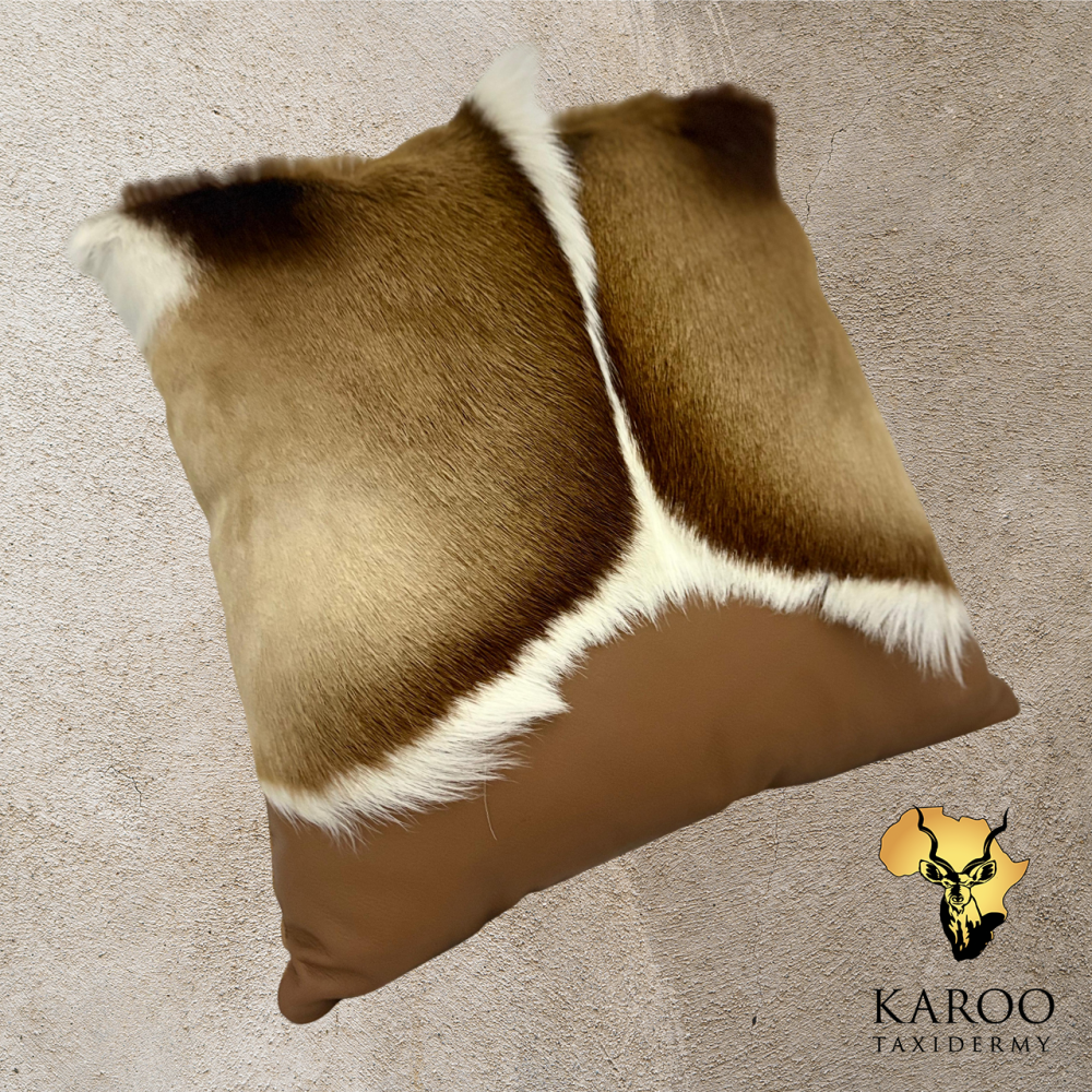 Springbuck Back Skin and Tan Leather Overflow Scatter Cushion 40cm x 40cm
