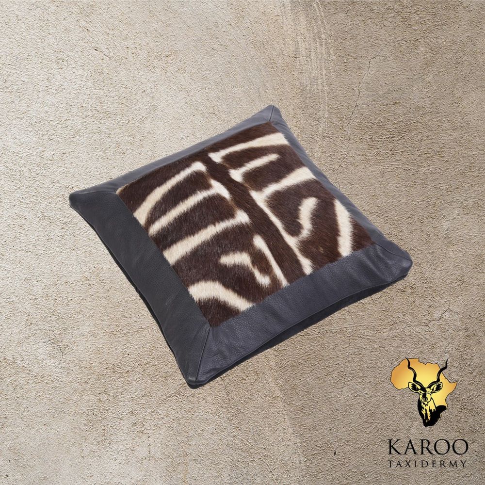 Burchell&rsquo;s Zebra Back-Skin Scatter Pillow with Leather Border &ndash; 40 x 40 cm.