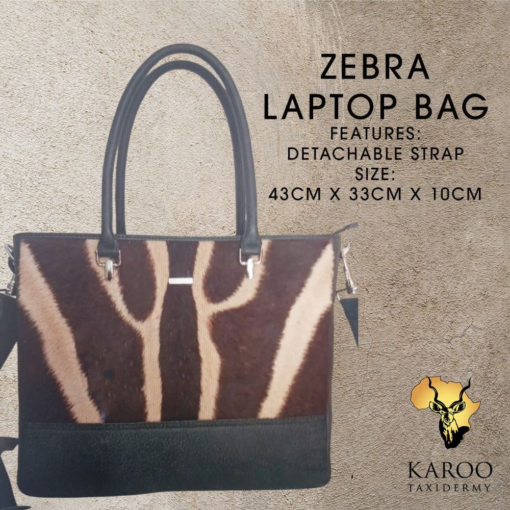Burchell&rsquo;s Zebra Hair-on-Hide and Black Leather Laptop Bag &ndash; Happy Design