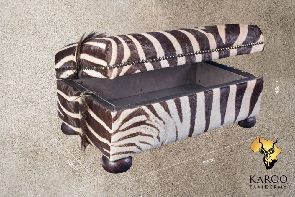 Burchell&rsquo;s Zebra Hide Large Storage Ottoman &ndash; 90 x 50 x 45 cm